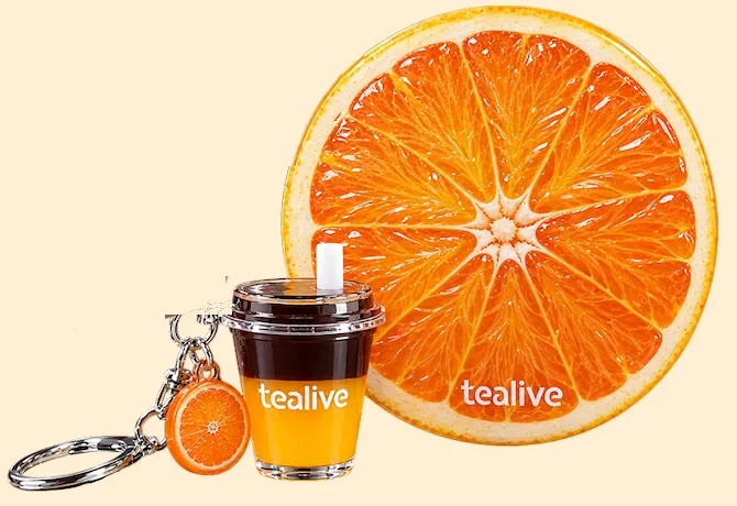 Tealive Orange Coffee keychain and orange-slice coaster